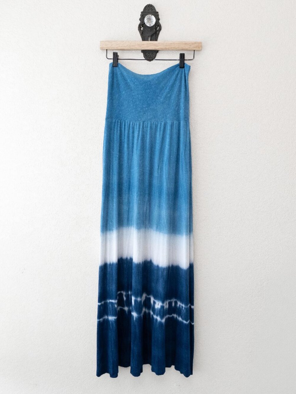 Lucky Brand Tie Dye Maxi Dress M L Blue White Strapless Convertible Skirt Boho